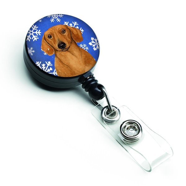 Teachers Aid Dachshund Winter Snowflakes Holiday Retractable Badge Reel TE231732